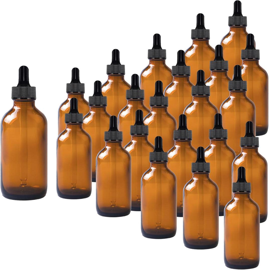 24 Pack 4oz Amber Glass Dropper Bottles, Eye Dropper Bottles with Glass Droppers for Essential Oils, Perfumes(4oz, Amber)