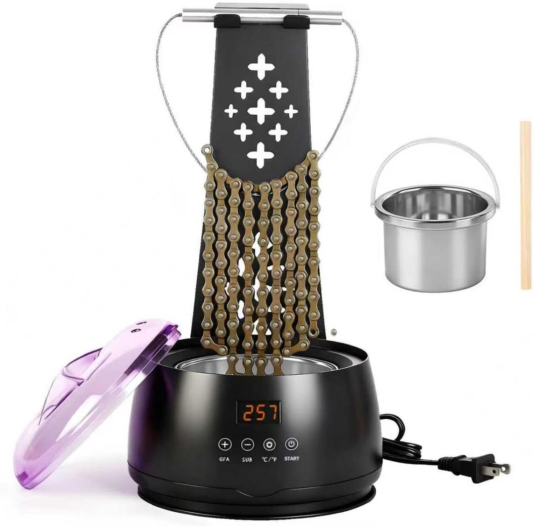 Bicycle Chain Wax Melting System (19oz), Includes Chain Cleaning Machine and Cooling Rack. Precise Temperature Control for Rapid Melting, Professional Cleaning and Waxing Tools