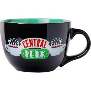 Silver Buffalo FRIENDS Central Perk Black Ceramic Mug Oversized for Coffee, Soup, 24 Ounces