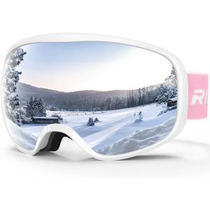 Ski Goggles Snowboard Goggles for Men Women Adults Youth,Over Glasses OTG/100% UV Protection/Anti-fog/Wide Vision (A15-white/Silver)