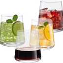 Stemless Wine Glasses Set of 4, 13.5 oz Hand-blown Whiskey Glasses for Red and White Wine, Universal Drinking Glasses for Water, Juice, Thickened Base & Dishwasher Safe, SWG-400-4
