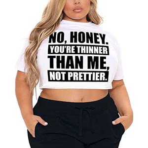 HEARTISIAN Women's Plus Size Summer T Shirt Letters Printing Casual Crop Tops Short Sleeves Tees (White-2XL)