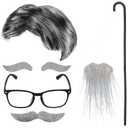 Old Man Wig And Mustache Set Grandpa Costume Accessories Kit With Grey Wig Fake Beard Eyebrows Cane Glasses for Men Adults teens (Grey wig set) (gray)