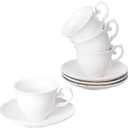 Agyiuns Tea Cups Set Of 4, Tea Cup And Saucer Set,6oz for Tea,Coffee, Latte, Cafe Mocha, Porcelain Tea Party Set (Pure white set of 4)