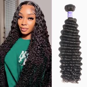 Deep Wave Bundles Human Hair 1 Bundle Brazilian Water Wave Human Hair Bundles 18 Inch 12A 100% Unprocessed Deep Curly Bundles Double Weft
