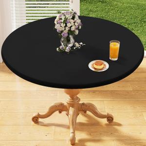 homing Round Elastic Fitted Tablecloth, Water-Resistant Fabric Tablecloths for 25"-30" Tables, Washable Polyester Table Cover for Picnic, Caming, Dinner, Indoor & Outdoor, Black