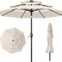 10ft 3 Tier Patio Umbrella, Outdoor Market Table Umbrella with UPF 50+ Vented Canopy, 8 Sturdy Ribs, Easy Push Button Tilt and Crank, Windproof for Deck, Pool, Backyard and Garden
