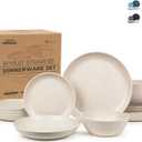 Grow Forward 16-piece Premium Wheat Straw Dinnerware Sets for 4 - Unbreakable Dishwasher & Microwave Safe Plastic Plates and Bowls Sets - Patio, Outdoors, RV, Camping Dishes - Sahara