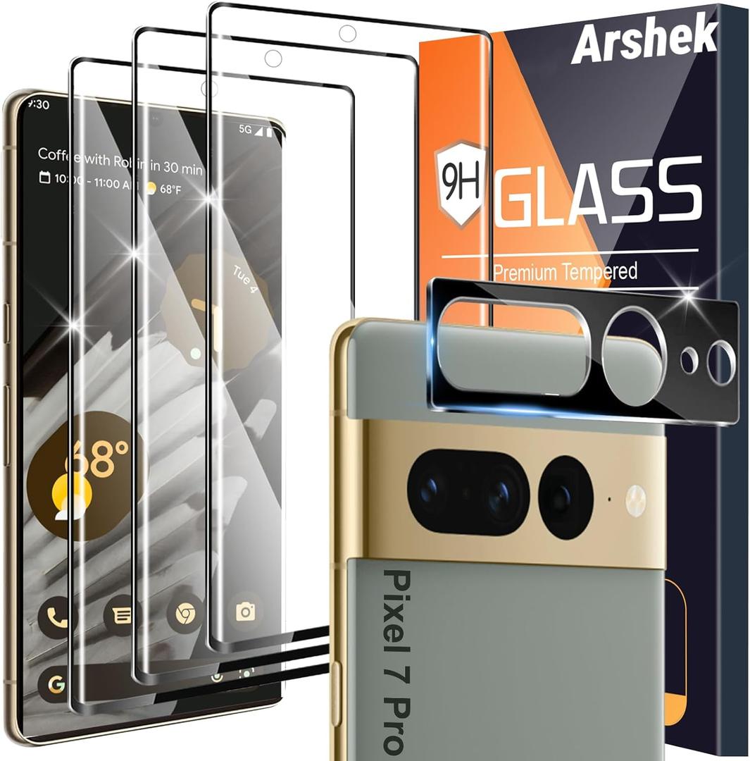 [3+1 Pack] for Google Pixel 7 Pro Screen Protector, 9H Tempered Glass, Ultrasonic Fingerprint Compatible, 3D Curved, HD Clear Scratch Resistant for Google Pixel 7 Pro 5G Glass Screen Protector