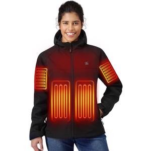 ULUSERN Heated Jacket for Women with 12V Battery Pack Included,Soft Shell Electric Heating Coat with 5 Large Heating Areas (Black, L)