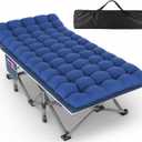 ZENPETIO 32in XXL Folding Camping Cot for Adults with Mattress, 900LBS Heavy Duty Portable Camp Bed, Oversized Foldable Sleeping Cot for Camping, Travel, Office (Blue Cot + Blue Mattress), 32IN – XXL Wide Comfort