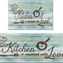 ArtSocket Teal Kitchen Rugs and Mats Non Skid Washable Set of 2, Turquoise Wooden Runner Rug, Farmhouse Quotes Home Kitchen Floor Mat Under Sink Mat Throw Rug for Doormat (Modern 9)