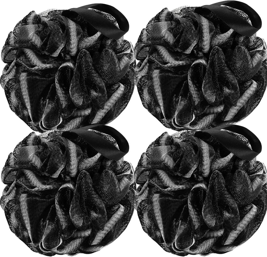  Loofah Bath Sponge, 4 Pack 60g for Women and Men, Black