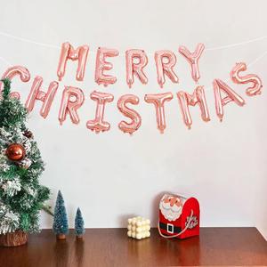 Merry Christmas Balloon Banner, 16 Inch Rose Gold Sign, Foil Balloons for Christmas Party Decorations, Theme Birthday Party Decorations