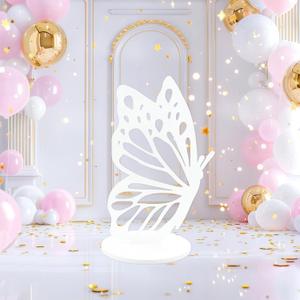 22 Inch White Wood Butterfly Prop Decor Large Butterfly Wings Wooden Cutout Wood Butterfly Backdrop Princess Butterfly Prop Decoration for Wedding Baby Shower Birthday Butterfly Party