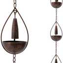 Glitzhome 8.5 FT Rain Chains, Faux Copper Bowl and Bell Rain Chains for Gutters with 10 Cups, Adjustable Rain Catcher Chain with V-Shaped Gutter
