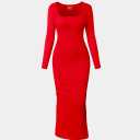 Maxi Dress Square Neck Bodycon Lounge Soft Dresses Red, Size: Small