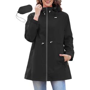 Zando Waterproof Rain Jacket Women Lightweight Raincoat for Women Packable Hooded Windbreaker for Outdoor Travel Hiking (Medium, Black)