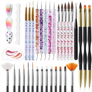 Artdone Nail Dotting Tools 32PCS Double-ended Nail Art Brushes Kit Nail Art Gel Polish Liner Brushes Design Pen For Nail Drawing And Nail Paint Brushes Small Detail Brushes