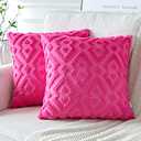 Artscope Pack of 2 Soft Plush Short Wool Velvet Decorative Throw Pillow Covers Luxury Style Cushion Covers European Pillow Shell for Sofa Bedroom Diamond Shape Hot Pink, 16x16 Inch