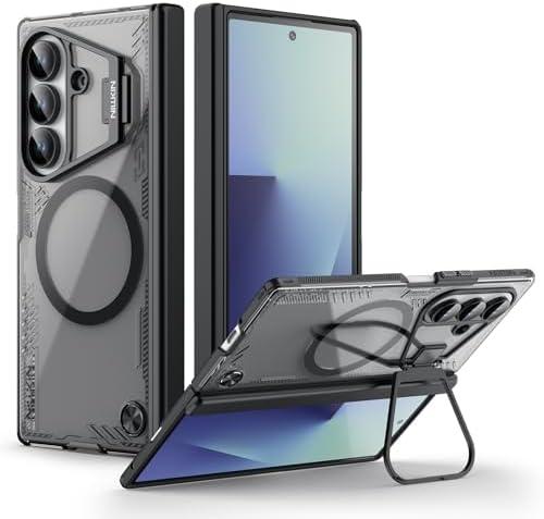 Nillkin for Samsung Galaxy Z Fold 7 Magsafe Case, Built-in Camera Kickstand & Magnetic Hinge Protection, Clear & Anti-Yellow, Adjustable Kickstand, Z Fold 7 Case with Stand, Transparent Black