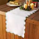 Scalloped Edge Table Runner 70 Inches Preppy Embroidery Edge Table Runner Cute Neutral Rustic Dining Decor for Kitchen(Sage Green,White)