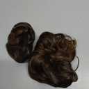 2PCS Messy Bun Hair Piece-Large Wavy Curly & Donut Updo Hair Pieces Set, Scrunchies Synthetic Chignon Ponytail Extensions Thick Updo for Women(Dark Brown Mixed Light Brown)