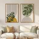 Framed Green Boho Wall Art for Living Room, Set of 2 Neutral Bohemian Botanical Geometric Artwork for Walls, Large Mid Century Modern Canvas Painting Print Wall Decor for Bedroom Office, 20x30 Inch