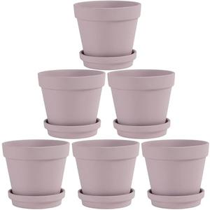 Fcacti 5.5 Inch Pink Clay Pot for Plant with Saucer - 6 Pack Large Terra Cotta Plant Pot with Drainage Hole, Flower Pot with Tray, Terracotta Pot for Indoor Outdoor Plant