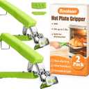 2 Pack Hot Plate Gripper Clips Holder Tongs for Moving Hot Plate Bowls Pizza Pan Air Fryer Microwave Oven with Food Out, Green