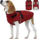 Kuoser Dog Coat Warm Fleece Lining Turtleneck Dog Jacket with Harness Built-in, Adjustable Windproof Cold Weather Coats with Quick Release Buckle Pet Winter Snowsuit for Medium Large Dogs, Red L (Large (Chest Girth:24.4"))