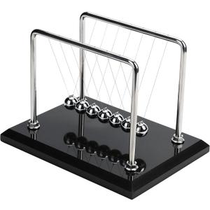 CERROPI Newton Cradle Balance Balls, Newton Pendulum with 7 Balls, Classic Newton Swing Ball, Science Physics Gadget | Desk Toys & Accessories, 70+ Sec Swingtime, Marble Base, Black