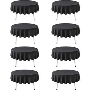 8 Pack Black Round Tablecloth 60 Inch Black Table Cloth for Round Tables, Reusable and Washable Polyester Tablecloth Stain Wrinkle Resistant Decorative Table Cover for Wedding Party Dining Banquet