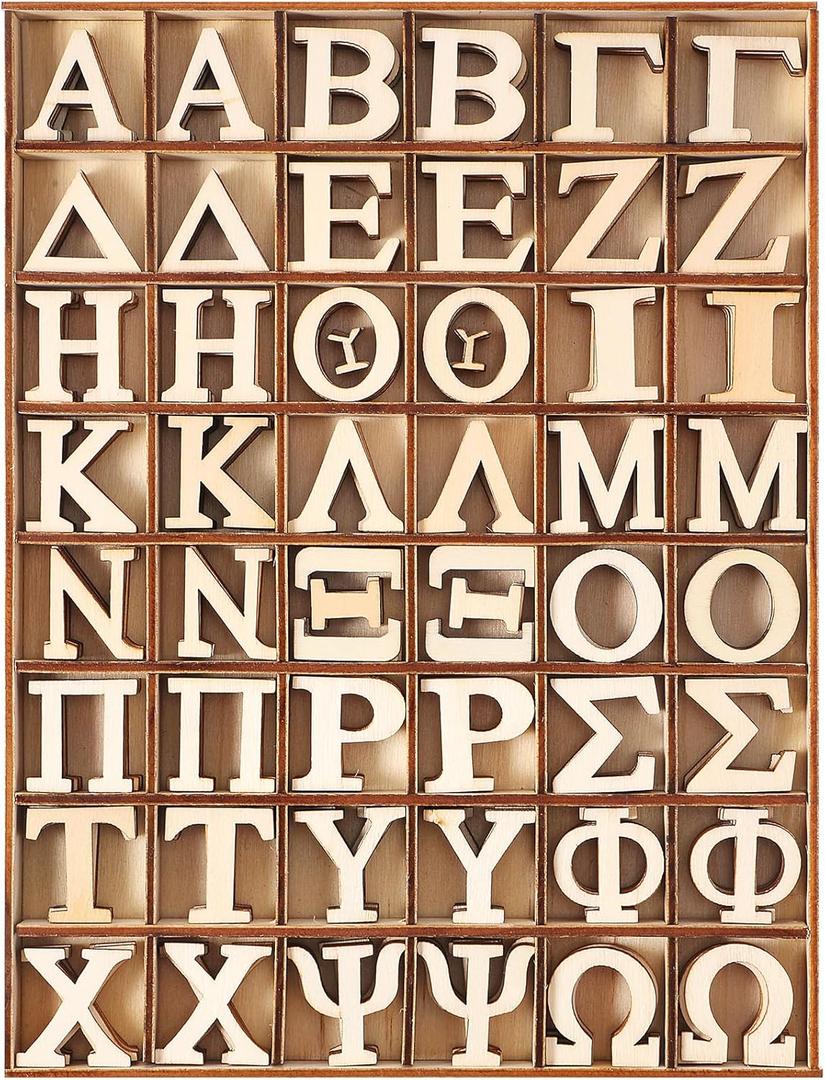 240 Pieces 1 Inch Unfinished Wood Greek Letters with Storage Tray Bold Font Small Wooden Alphabet Letters for Crafts Mini Blank Wood Greek Alphabets for Wedding Home Wall Decor DIY Homemade Crafts