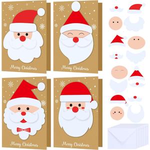 Dispowreath 24 Pcs DIY Christmas Card Making Kits with Envelopes DIY Christmas Craft Make Your Own Santa Claus Greeting Card Making Supplies for Holiday Xmas Party Decoration Favor