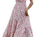 PRETTYGARDEN Women's Summer Floral One Shoulder Maxi Dress Knot Ruffle Boho Beach Vacation Wedding Guest Long Dresses Small