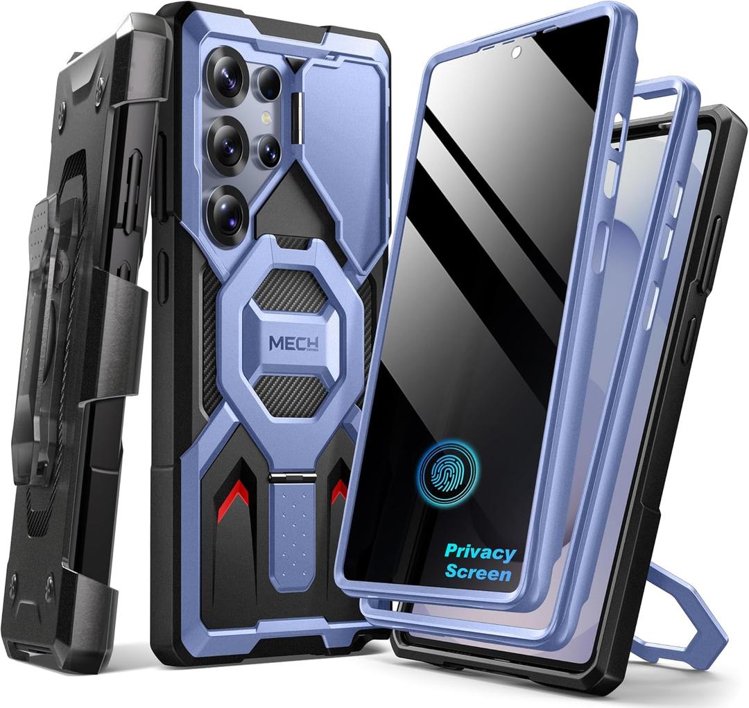 TONGATE Magnetic Stand for Samsung Galaxy S25 Ultra Case with Privacy Screen Protector, [Compatible with Magsafe] [Military Drop Protection] S25 Ultra Case with Camera Cover & Belt Clip, Blue Privacy