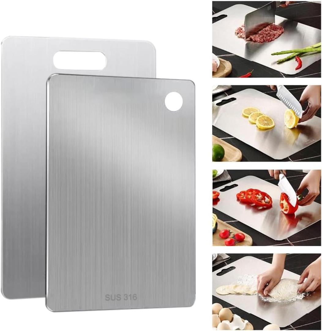 Stainless Steel Cutting Board, 2026 Upgrade Non Toxic Cutting Boards for Kitchen Hygiene Double Sided Chopping Board for Meat/Vegetables,316 Metal Dishwasher Safe Kitchen Gifts(4PC-S+L+XL+XXL)