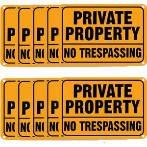 10 Pieces No Trespassing Signs Private Property Metal Reflective Aluminum Prohibition Signs for Property Security Outdoor Yard Home, 7 x 10 Inch (10)