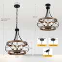 5-Light Farmhouse Chandelier, 17.72" Rustic Drum Dining Room Light Fixture, Vintage Wood Finish Metal Hanging Pendant Lighting, Industrial Candle Chandeliers for Living Room Kitchen Entryway Bedroom