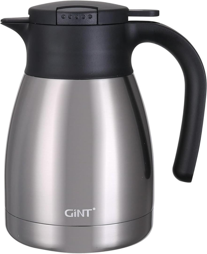 GiNT 34Oz Thermal Coffee Carafe, Insulated Stainless Steel Coffee Carafes for Keeping Hot/Double Walled Vacuum Coffee Carafe (Silver, 1L)