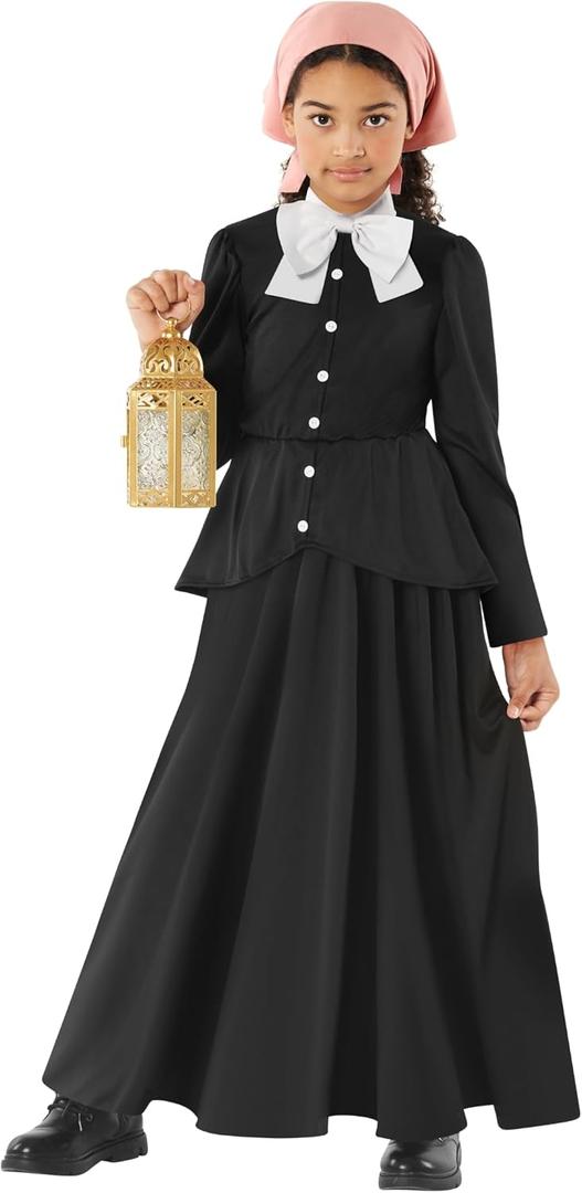 Morph Colonial Costume Girls Harriet Tubman Costume For Kids Pilgrim Outfit Kids Girls Pilgrim Outfit,L