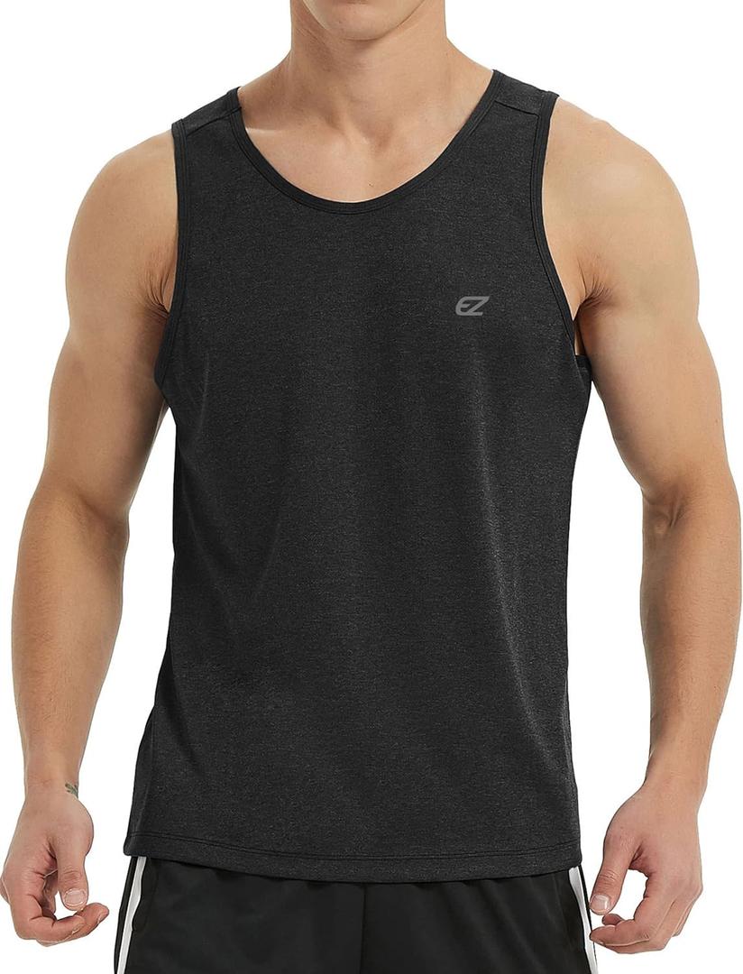 EZRUN Men's Tank Tops Quick Dry Workout Swim Beach Shirts Sleeveless Shirts for Bodybuilding Gym Fitness Training (Large, Black)