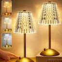 One Fire Nightstand Lamps Set of 2, Dimmable Crystal Table Lamp 3 Colors Gold Lamp,Touch Lamp Bedroom Lamps, Rechargeable Small Lamp, Bedside Lamps Set of 2 for Bedroom Living Room Bathroom Hotel Bar