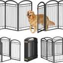 Full Metal Free Standing Dog Gate with Door for Indoor Outdoor,192'' Extra Wide 32'' Tall Dog Gates for Doorways, Large Openings, Decks, Freestanding Portable Pet Fence (8 Panels, Black)