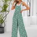 Womens Summer Casual Jumpsuits Baggy Wide Leg Floral Overalls Rompers for women 2025 With Pockets (L)