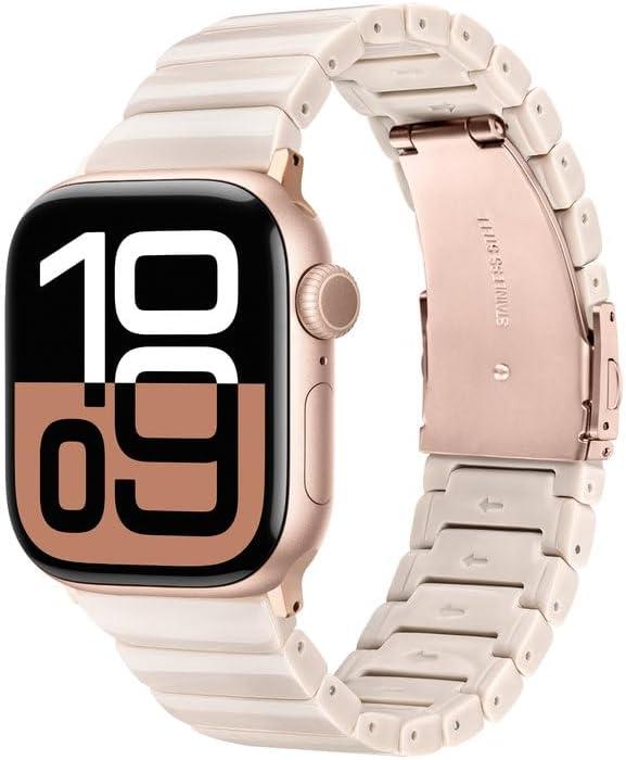 V-MORO Resin Band Compatible with Apple Watch Series 7/8/9/10/11 41mm/40mm/38mm/42mm Fashion Cute Strap for iWatch Series 6/5/4/3/2/1/SE/SE 2 Lightweight Bracelet Wristband Women(Classic Milk Tea)