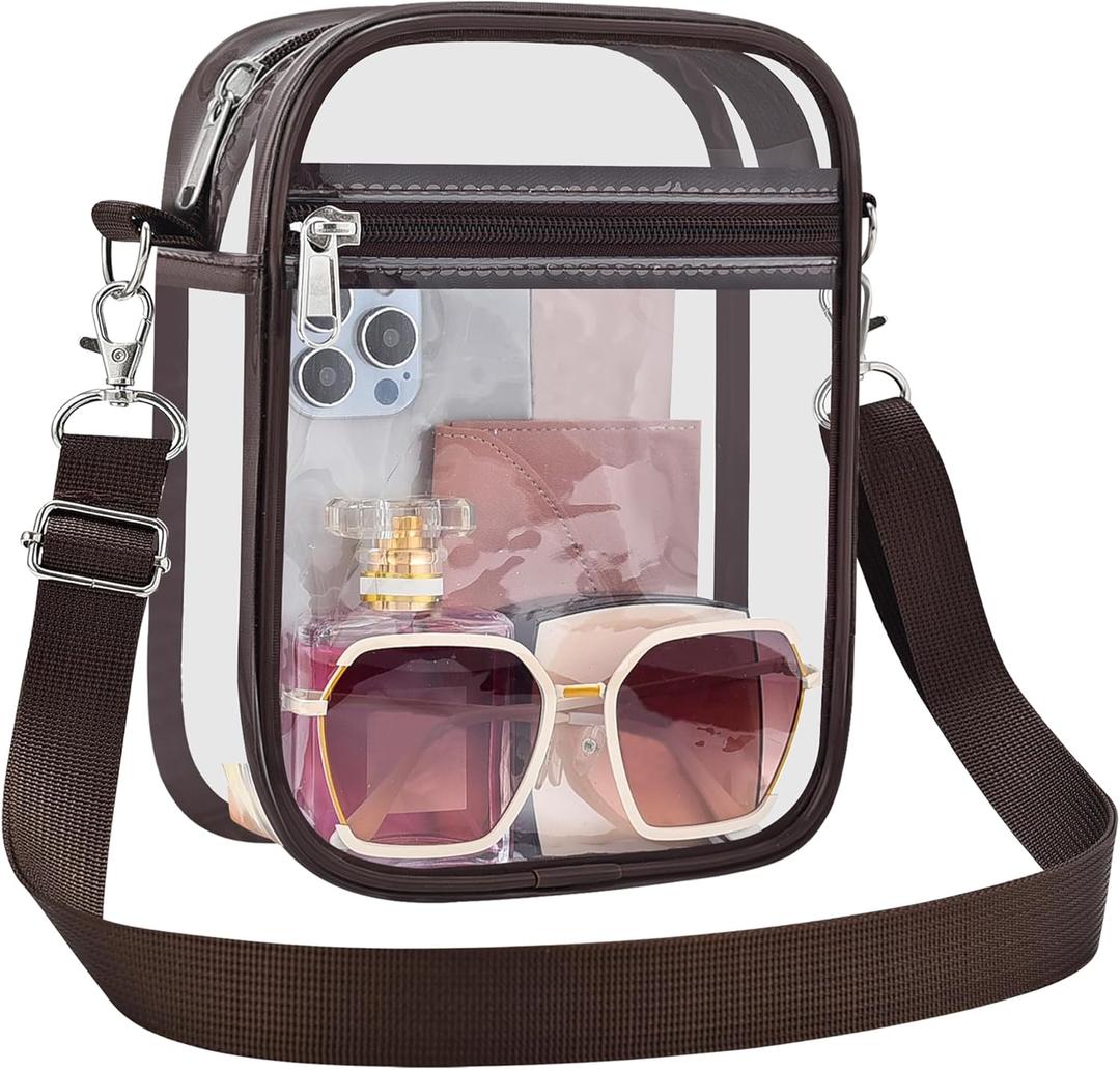 Clear Bag Stadium Approved Clear Purse for Women Clear Crossbody Bag for Stadium Events Concerts Festivals (Small, Chocolate)