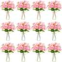 36 Pack Artificial Mini Rose Flowers with Vase Bulk, 24 Bundles Silk Rose Flower Artificial Bouquet 12 Plastic Vase with Rope Table Centerpiece Arrangement Wedding Party Deco(Light Pink)
