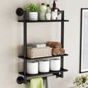 Bathroom Shelves Wall Mounted, 3 Tier Bathroom Shelf with Towel Bar, 26in Stainless Steel Floating Pipe Racks Over Toilet, Wall Shelves for Bathroom Laundry Room Kitchen Storage